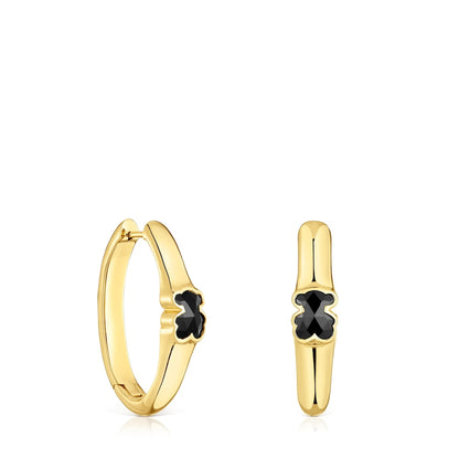 26 mm 18kt gold over silver Hoop earrings with onyx bear motif Icon Color |