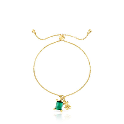 18kt gold plating over silver bear motif chain Bracelet with lab-grown emerald Bold Bear LGG |