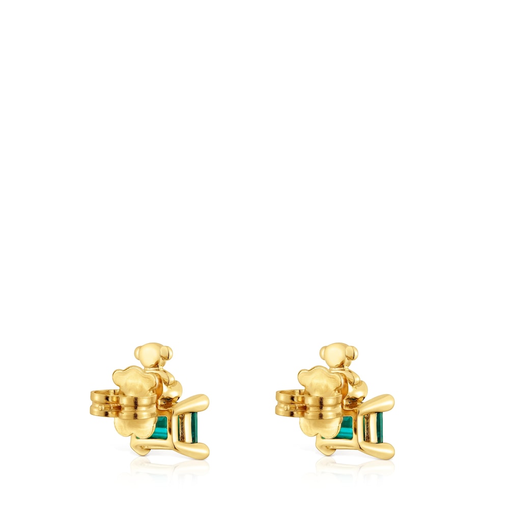 18 kt gold plating over silver bear motif Earrings with lab-grown emerald Bold Bear LGG