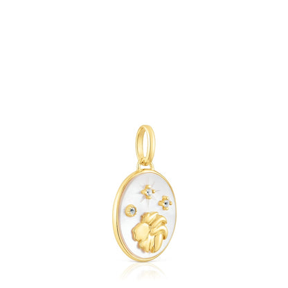 Leo Pendant in silver vermeil with mother-of-pearl and topazes   Horoscope |