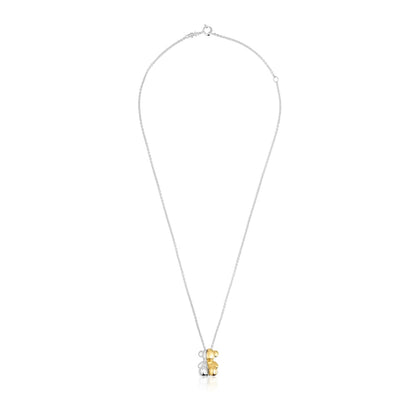 Short two-tone bear Double necklace My Other Half |