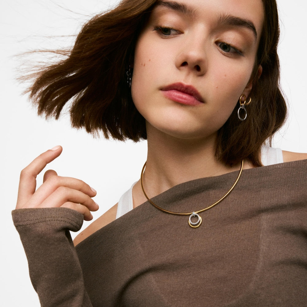 Two-tone Double hoop pendant Straight