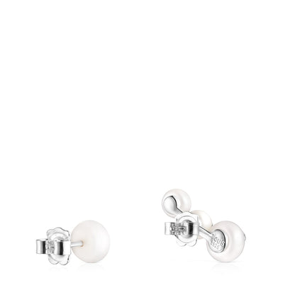 Silver and Pearl Icon Pearl Earrings |