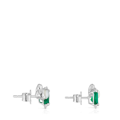 Climber earrings with silver bear, mother of pearl and chalcedony Color Pills |