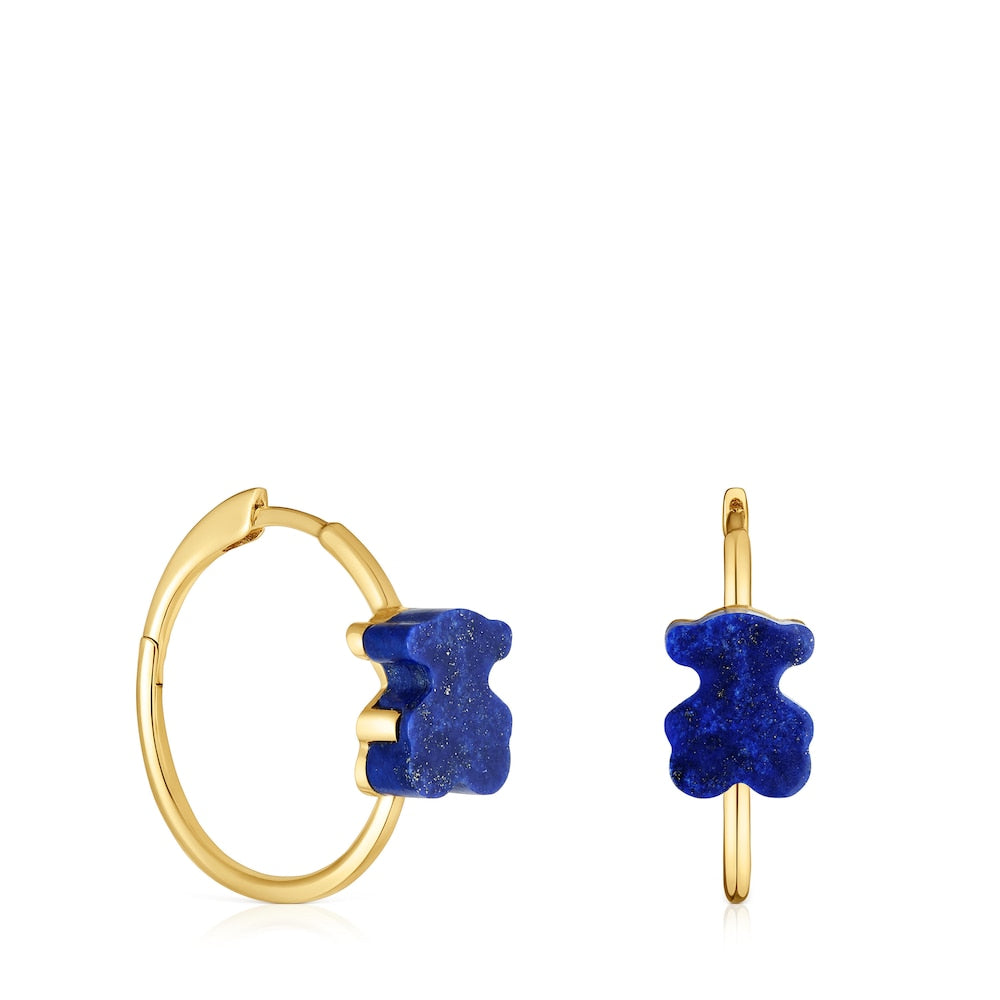 Gold bear Hoop earrings with lapis lazuli 1950 |