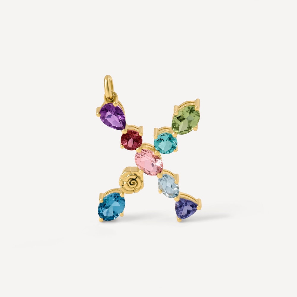 Letter X Pendant with gemstones ATELIER