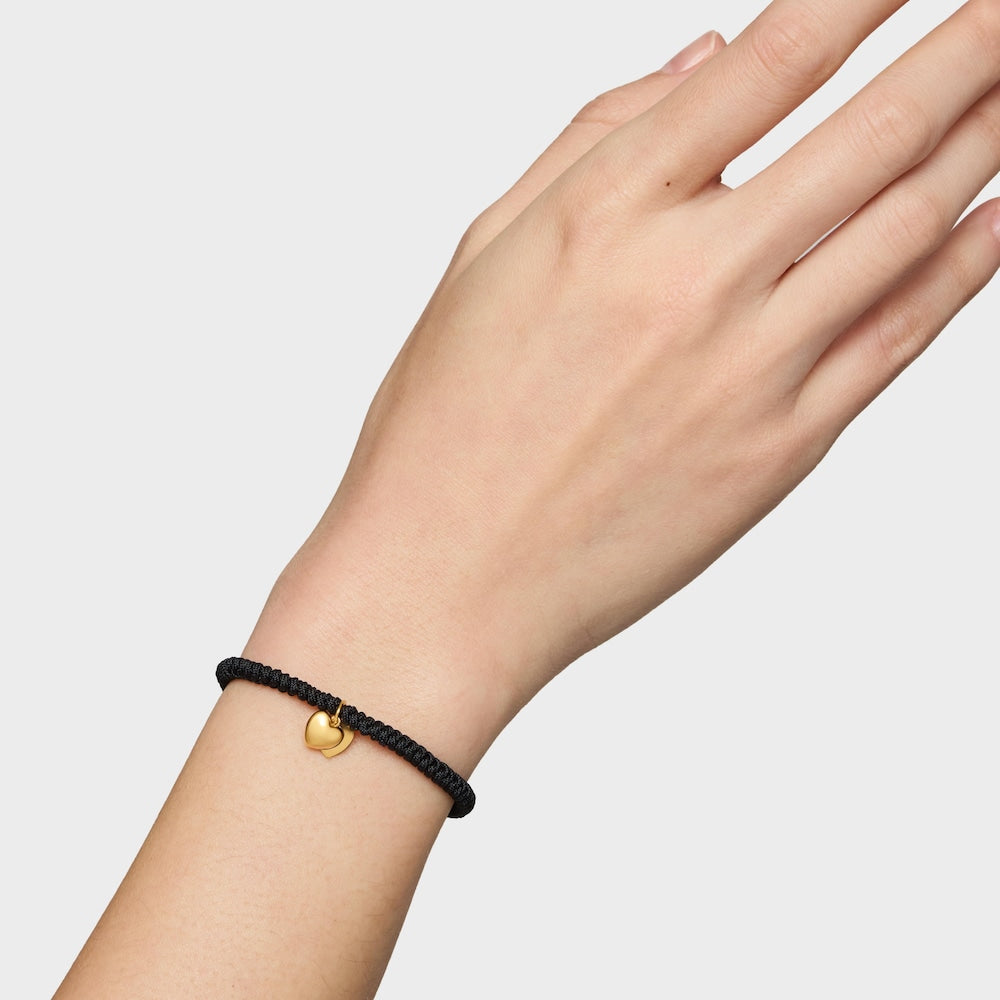 solid  black nylon double-heart Bracelet Flechazo