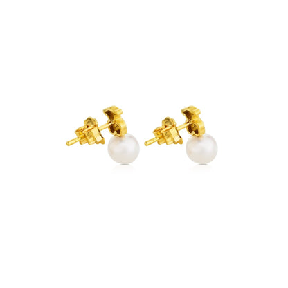 Gold Puppies Earrings with Pearls and Bear motif |