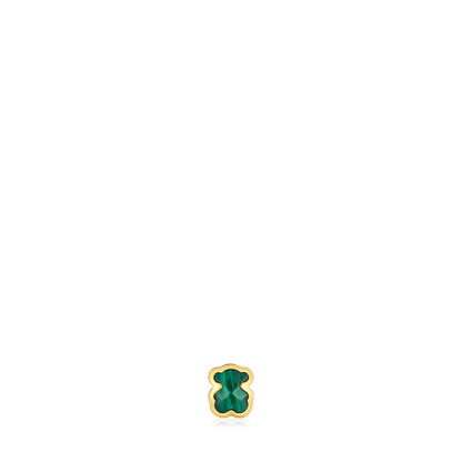 7mm 18kt gold plating over silver and malachite Charm bear motif  Basics