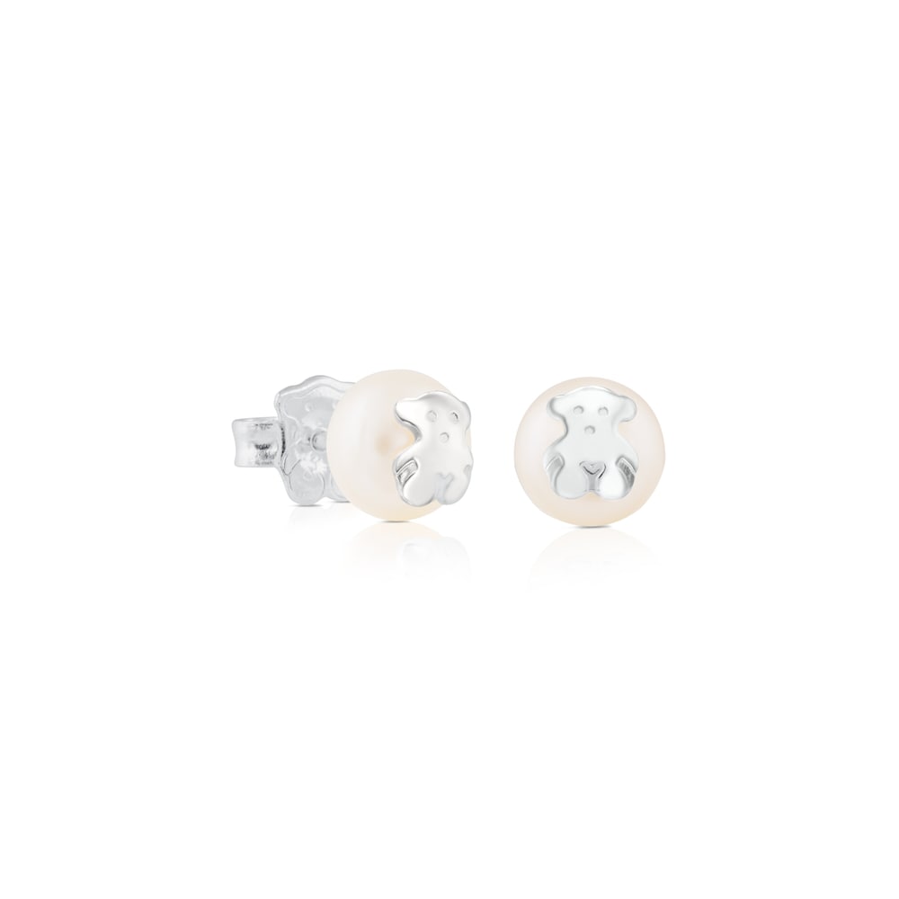 Silver   Bear Earrings with Pearl |