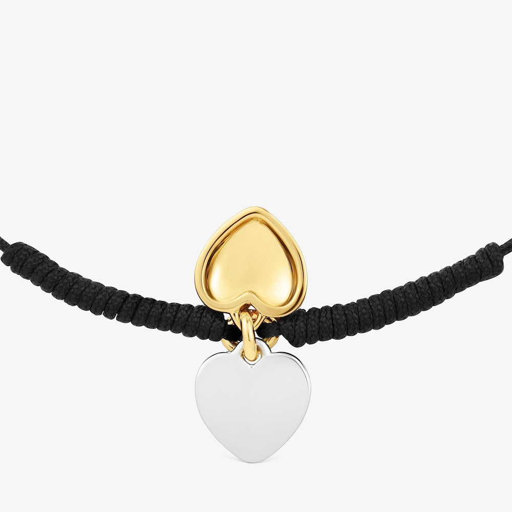 Double-heart Bracelet with  vermeil and black nylon Flechazo
