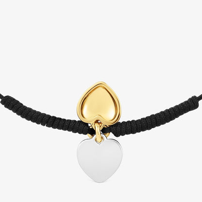 Double-heart Bracelet with  vermeil and black nylon Flechazo