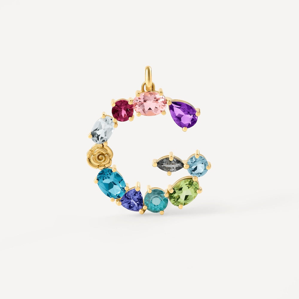 Letter G Pendant with gemstones ATELIER
