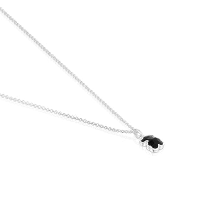 Short silver Necklace with onyx bear motif Icon Color |