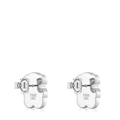 16 mm silver and onyx bear Earrings   Icon Color