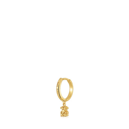 Short Hoop individual earring with 18kt gold plating over silver and bear motif Grain |