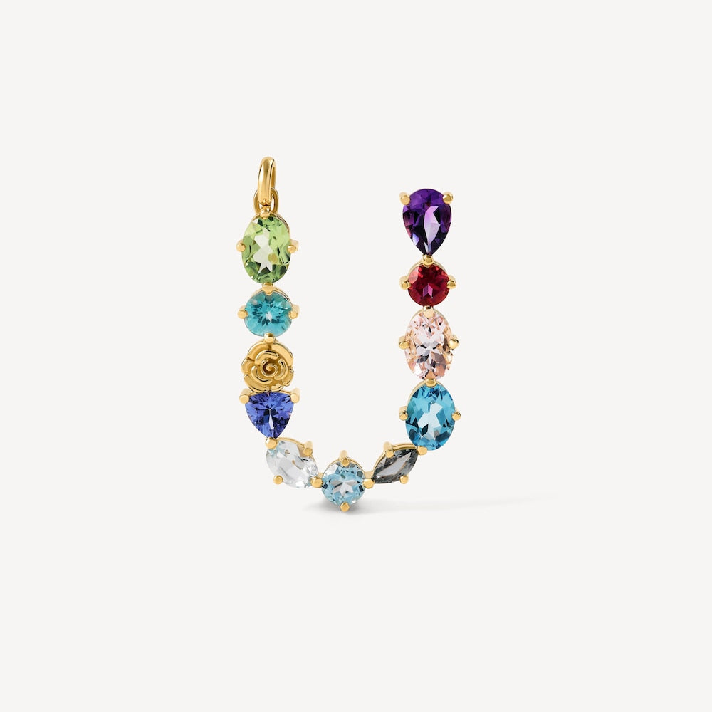 Letter U Pendant with gemstones ATELIER