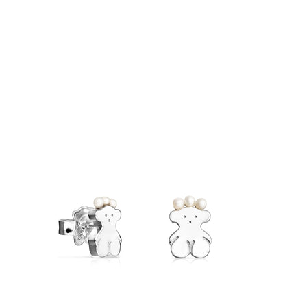 Silver Real Sisy bear Earrings with Pearls |
