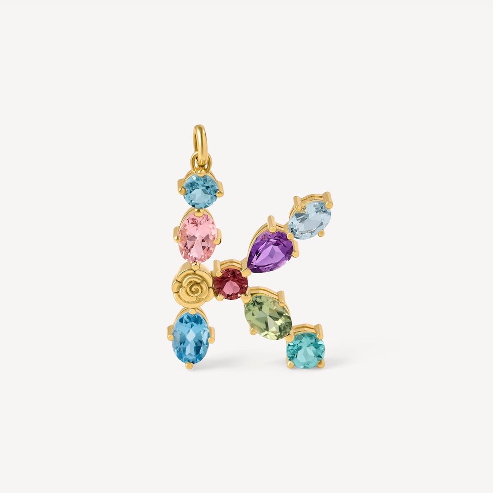 Letter K Pendant with gemstones ATELIER