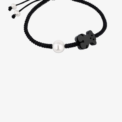 Onyx and pearl Tibet Bracelet with Bear motif