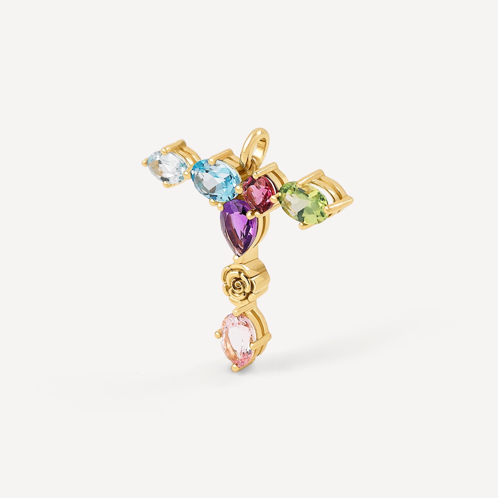 Letter T Pendant with gemstones ATELIER