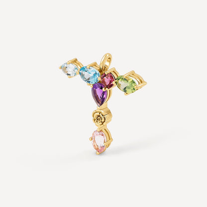 Letter T Pendant with gemstones ATELIER
