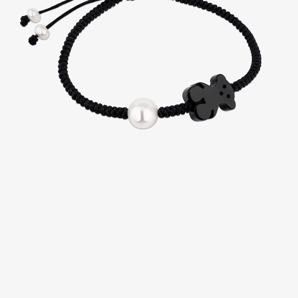 Onyx and pearl Tibet Bracelet with Bear motif