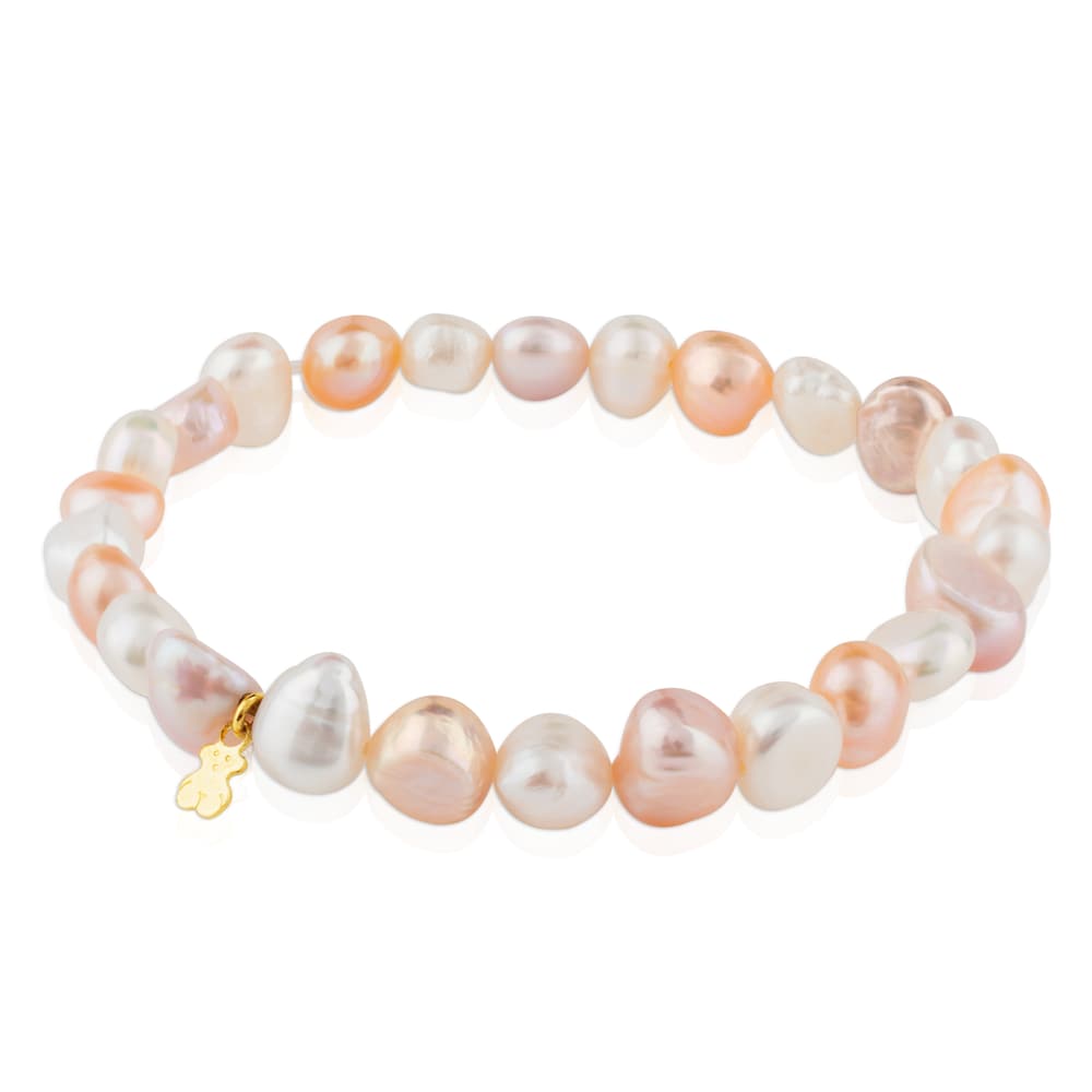 Gold   Pearls Bracelet with multicolor baroque pearls and Bear motif