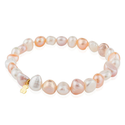 Gold   Pearls Bracelet with multicolor baroque pearls and Bear motif