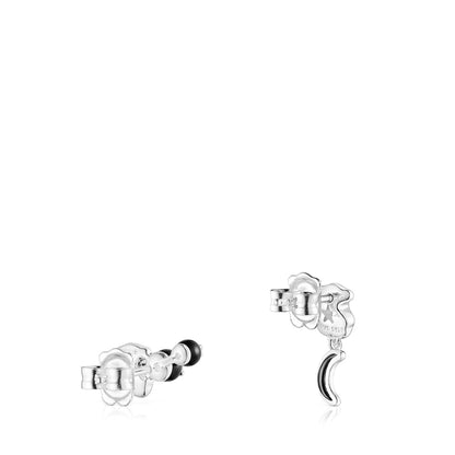 Silver Magic Nature bear-moon Earrings with onyx |