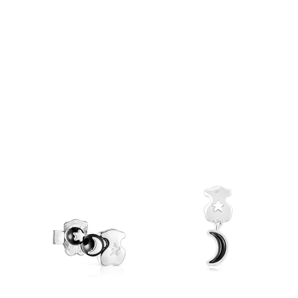 Silver Magic Nature bear-moon Earrings with onyx |