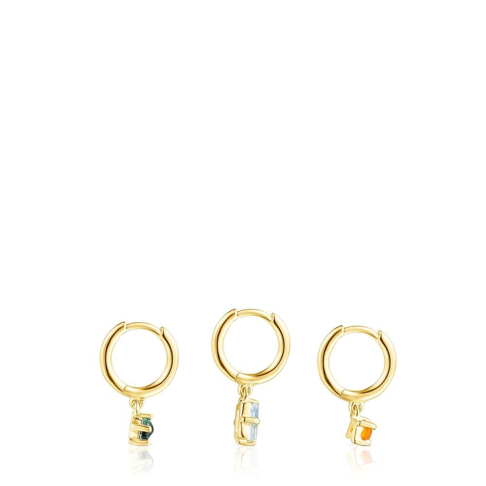 Set of Silver Vermeil Good Vibes Earrings with Gemstones |