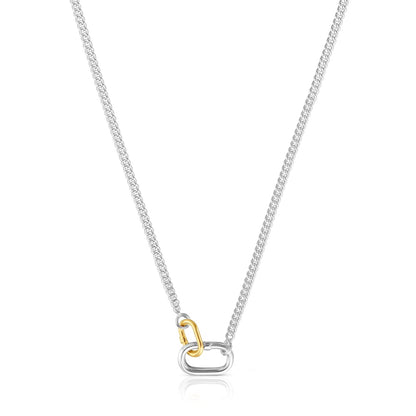Short silver Necklace with two-tone rings Hold Oval |