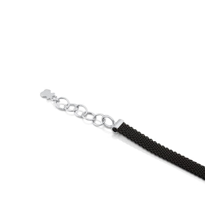 Steel and White Gold Icon Mesh Bracelet with Diamonds Bear motif