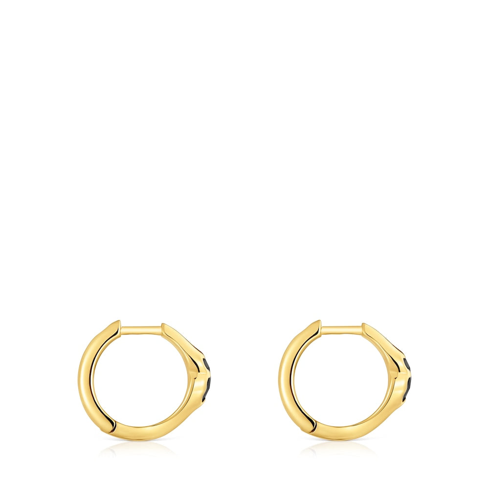 10 mm 18kt gold over silver Hoop earrings with onyx bear motif Icon Color |
