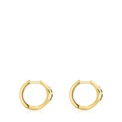 10 mm 18kt gold over silver Hoop earrings with onyx bear motif Icon Color |