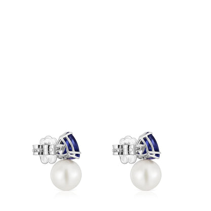 White gold Earrings with rhodolites and cultured pearl Ivette |