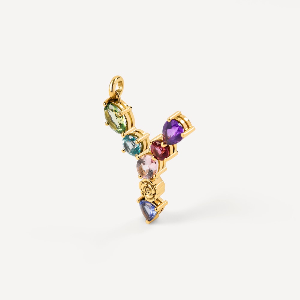 letter Y Pendant with gemstones ATELIER