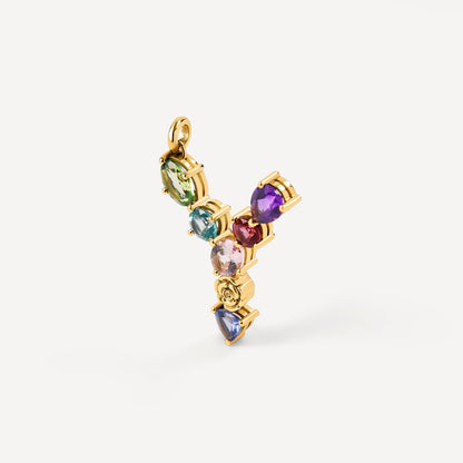 letter Y Pendant with gemstones ATELIER