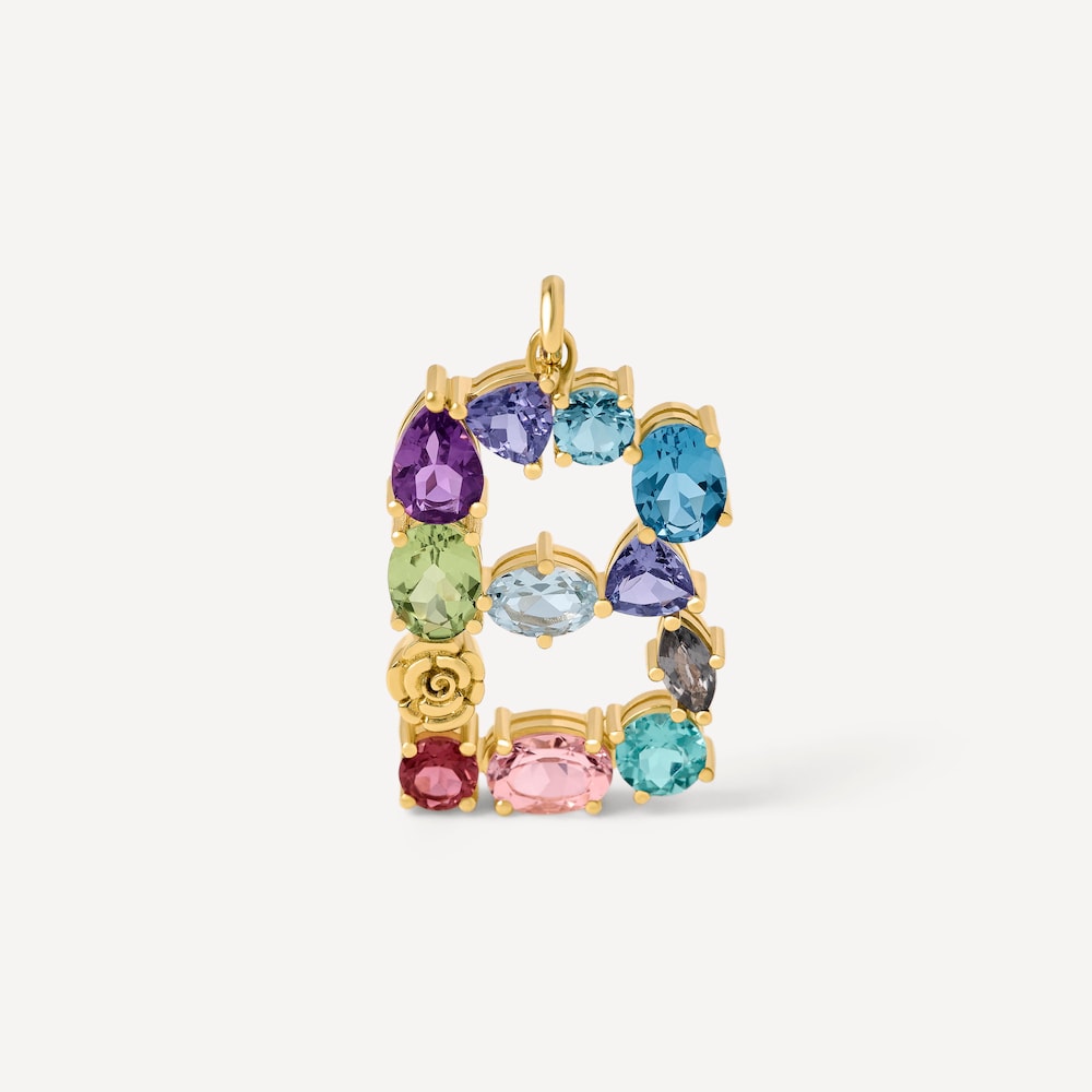 letter B Pendant with gemstones ATELIER