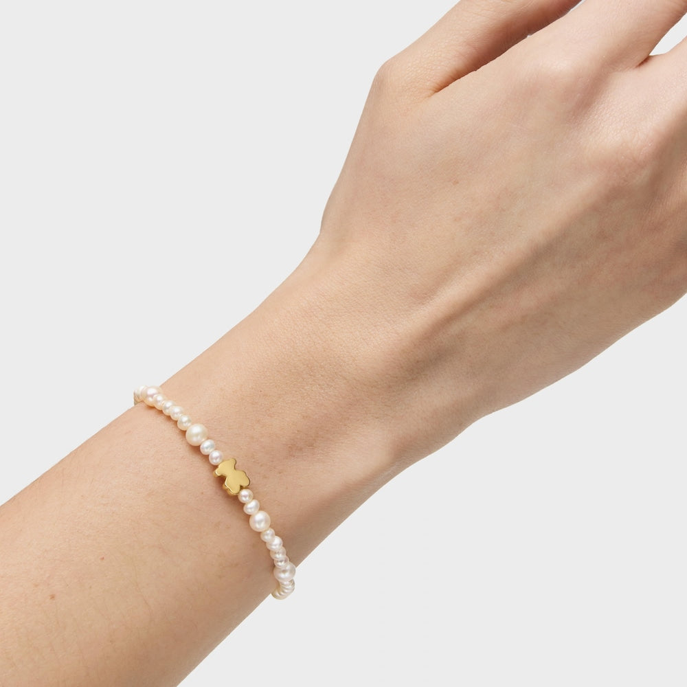 Elastic cultured pearl Bracelet with gold bear motif Sweet Dolls |