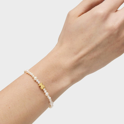 Elastic cultured pearl Bracelet with gold bear motif Sweet Dolls |