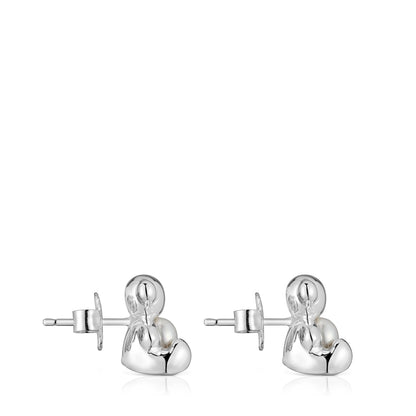 Small bear Earrings in silver and pearl Bold Bear
