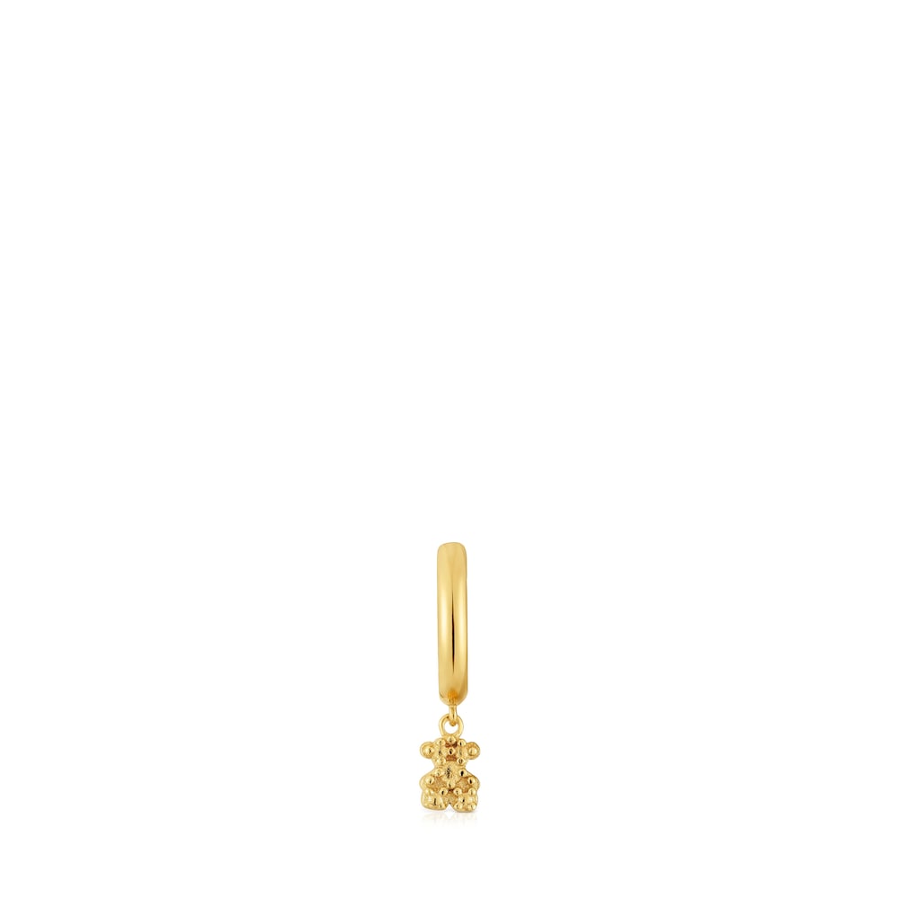 Short Hoop individual earring with 18kt gold plating over silver and bear motif Grain |