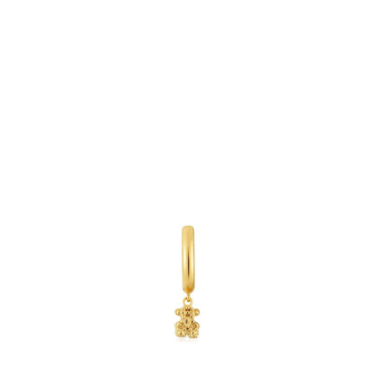 Short Hoop individual earring with 18kt gold plating over silver and bear motif Grain |