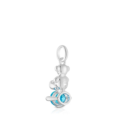 Small silver bear motif Pendant with lab-grown blue sapphire Bold Bear LGG