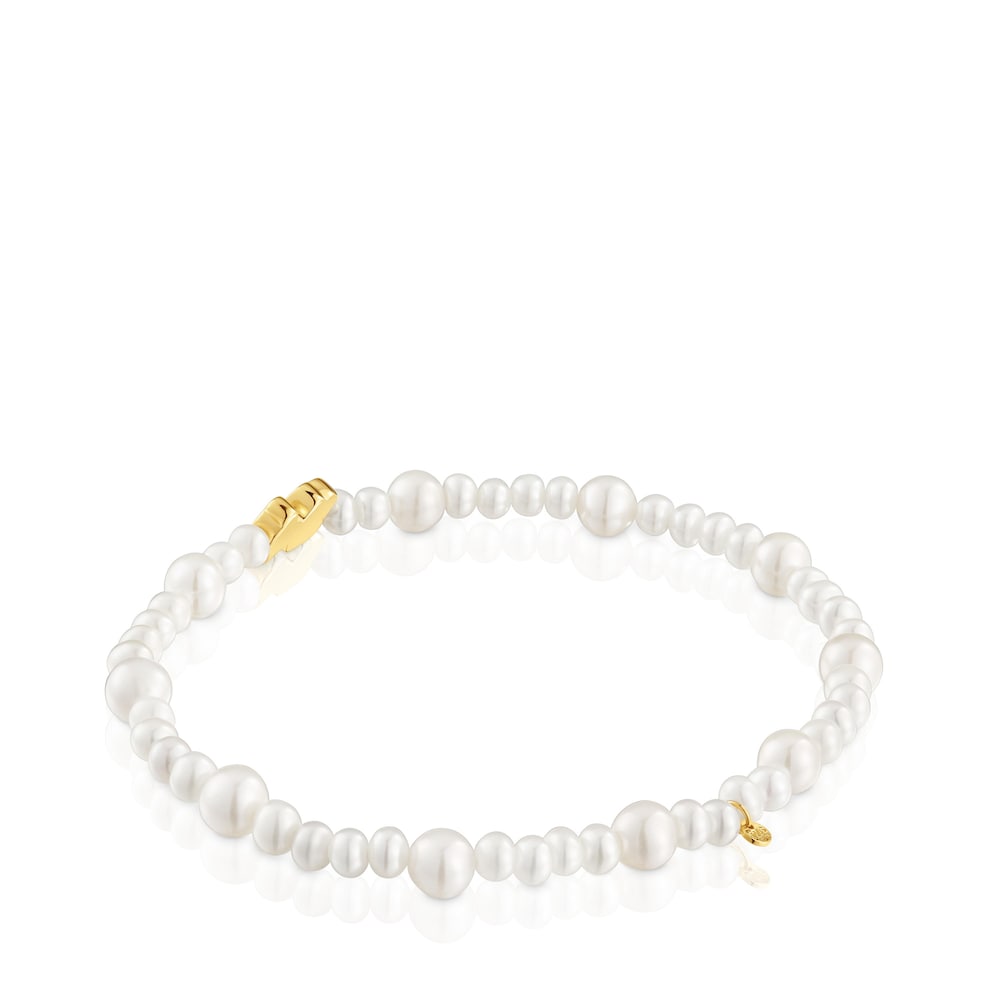 Elastic cultured pearl Bracelet with gold bear motif Sweet Dolls |