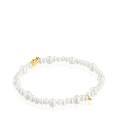 Elastic cultured pearl Bracelet with gold bear motif Sweet Dolls |