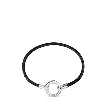Hold Bracelet in Silver and black Leather |
