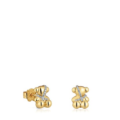 Small gold and diamonds bear Earrings Lligat |